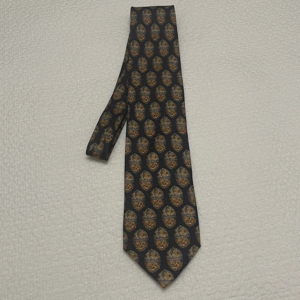 Valentino Classic Charcoal/Black & Tan Silk Tie—Great!! Excellent Condition!